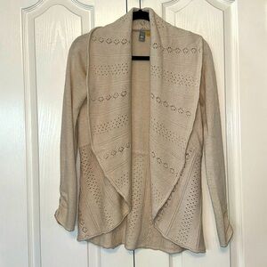 Anthro Knitted and Knotted open Shawl Neck Cardigan Size XS Beige